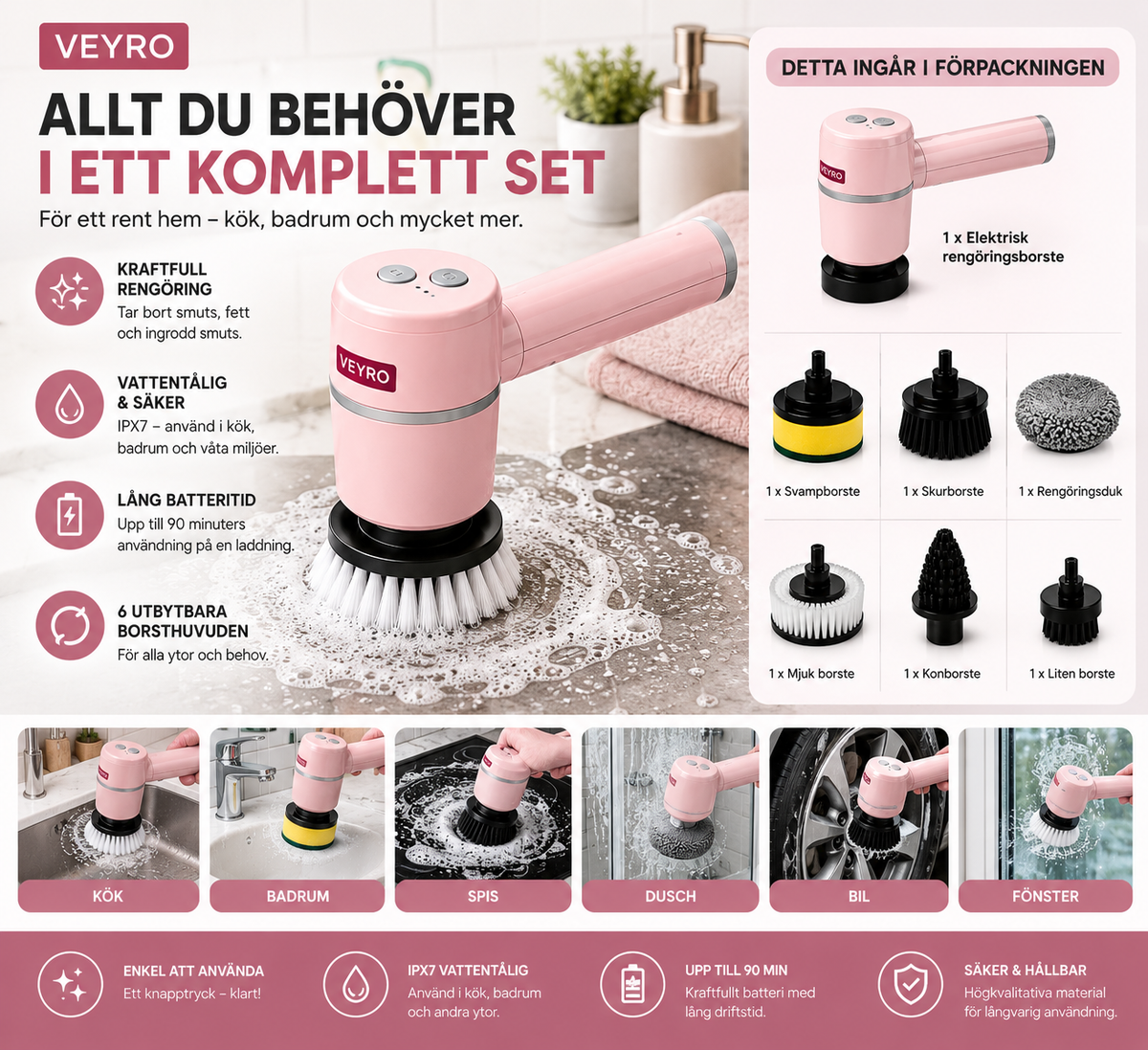 Veyro™ Elektrisk Rengöringsborste – 6-i-1